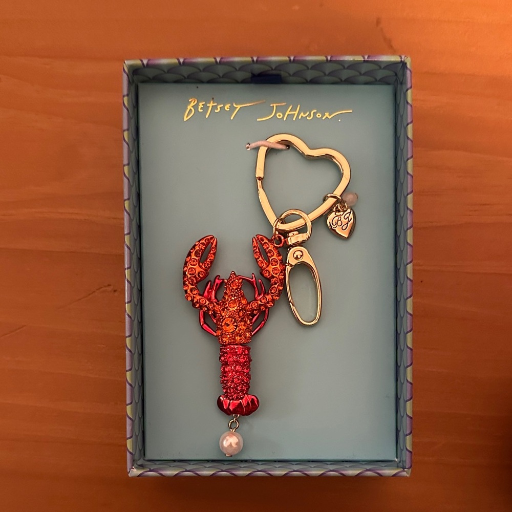 Betsey Johnson Red Lobster Keychain with Gold Heart Clasp